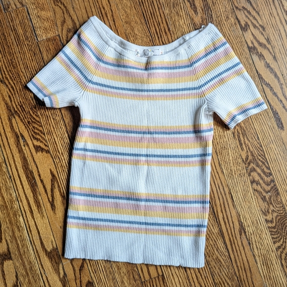 Pastel Striped Stretchy Knit Scoop Neck Top - Picture 4 of 6